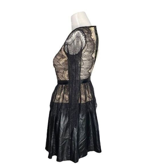 Snidel Black and Nude Lace and Faux Leather Dress Size Medium - Picture 2 of 6